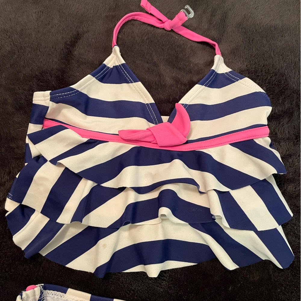 5for$20-Beach Native toddler navy,off-white,pink halter &tiered top bikini-Sz 4T - Picture 2 of 13